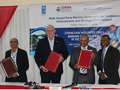 Historical signing of commitment statements by Caribbean countries to  strengthen early warning systems