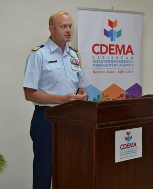 Commander Christopher Bose, Defence Attaché, United States Embassy Barbados and the Eastern Caribbean delivering his remarks at #CDRU Training