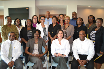 Participants at the onsite segment of the Monitoring and Evaluation Trainng at Baobab Towers, Barbados. Mrs. Ana Maria Fernandez, IDEA facilitator is seated second right