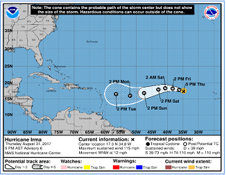 Hurricane Irma forecast track, August 31, 2017 - NHC