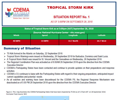 CDEMA Situation Report #1 - Tropical Storm Kirk as of 5:00PM (AST) on September 28, 2018
