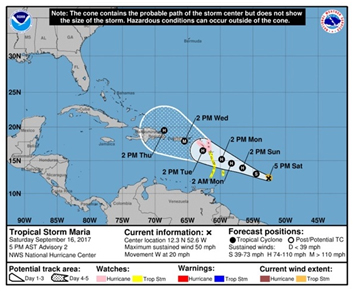 Tropical Storm Maria forecast track, September 16, 2017 - NHC